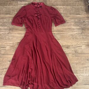 ModCloth Burgundy Midi Dress with Button Front